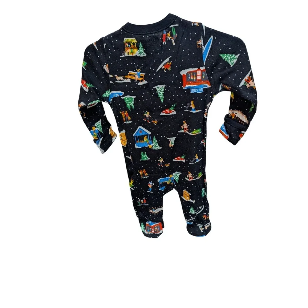 Old Navy Baby 6-9M Winter Village Footed Pajamas 2-Way Zipper Black‎ Sleeper
